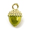 Alloy Charms, with Enamel, Golden, Acorn Charms, Yellow Green, 14x9x8mm, Hole: 2mm