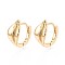 Brass Hoop Earrings, Leaf, Nickel Free, Real 18K Gold Plated, 14.5~15x15~16x8~8.5mm