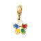 304 Stainless Steel Colorful Enamel European Dangle Charms, Hand Large Hole Pendants, Ion Plating(IP), Golden, 24mm, Hole: 4.5mm
