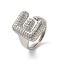 Letter Brass Micro Pave Clear Cubic Zirconia Open Cuff Ring for Women, Platinum, Letter E, 19.5x14.5mm, US Size 6(16.5mm)