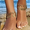 Bohemian Ethnic Style Flower Coin Tassel Alloy Anklets, Antique Golden, 6-3/4 inch(170mm)