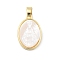 Brass Pave Carved Natural White Shell Religion Oval Pendants, Virgin Mary Nossa Senhora Aparecida Charms, Real 18K Gold Plated, 23x15x3.5mm, Hole: 2x4.5mm