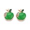 Rack Plating Alloy Crystal Rhinestone Enamel Pendants, Apple, Cadmium Free & Nickel Free & Lead Free, Golden, Lime Green, 16x13.5x4mm, Hole: 1.4~1.6mm