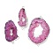 Dyed Natural Druzy Agate links, with Brass Edged, Silver Color Plated, Old Rose, 36.5~79x21~44x6.5~9mm, Hole: 2.5mm