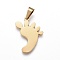 304 Stainless Steel Pendants, Laser Cut, Footprints, Golden, 21x15x1.3mm, Hole: 3x5mm