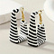 Rectangle with Stripe Alloy Imitation Leather Hoop Earrings, Golden, Black, 45x22mm
