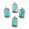 Synthetic Turquoise Pendants, with Golden Brass Finding, Rectangle Charms, Faceted, 20.5x11x3.5mm, Hole: 1.2mm