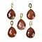 Natural Red Jasper Faceted Teardrop Pendants, Rack Plating Brass Micro Pave Clear Cubic Zirconia Charms, Golden, 27x20x6.5mm, Hole: 6.5x4.5mm
