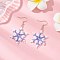 304 Stainless Steel Glass Seed Beads Snowflake Dangle Earrings, Golden, Blue, 56x33mm