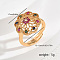Elegant Adjustable Brass Micro Pave Cubic Zirconia Finger Rings for Women, Flower, Golden, Colorful, 17mm, Inner Diameter: Adjustable