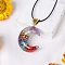 Resin with Gemstone inside 7 Chakra Pendant Necklaces, Black Cord Necklaces for Men and Women, Moon, 15.75 inch(40cm)