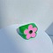 Resin Finger Rings for Women, Flower, with Rhinestone, Dark Green, Inner Diameter: 17mm