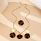 Flat Round Alloy Leopard Print Flocking Pendant Necklace & Stud Dangle Earring & Ring Sets for Women, Golden, 400mm