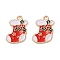 Alloy Enamel Pendants, Christmas Theme, Light Gold, Christmas Socking, 20x15x1.2mm, Hole: 1.6mm