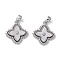 Brass & Shell & Clear Cubic Zirconia Pendants, Flower Charms, Platinum, 19x16.5x3mm, Hole: 4x2.5mm