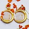 Moon with Rabbit Glass Charms, with Alloy Findings and Jump Ring, Imitation Hetian White Jade, Matte Gold Color, 18x13x5mm, Hole: 4mm