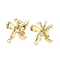 Brass Micro Pave Clear Cubic Zirconia Stud Earring Findings, Real 14K Gold Plated, Flower, 16x15mm, Hole: 1.2mm, Pin: 1mm