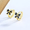 Bowknot Brass Cubic Zirconia Hoop Earrings, Golden, Black, 12mm