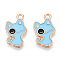 Alloy Enamel Pendants, Cadmium Free & Nickel Free & Lead Free, Light Gold, Cat Charm, Light Sky Blue, 18.5x12x1.2mm, Hole: 1.6mm