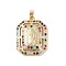 Brass Cubic Zirconia Pendants, Long-Lasting Plated, Polygon with Holy Virgin Charms, Golden, Colorful, 34.5x26.5x7.5mm, Hole: 6x3mm
