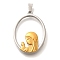 Glass Pendants, with 304 Stainless Steel Findings, Oval with Virgin Mary, PVD Vacuum Plating, Golden & Stainless Steel Color, 38x26.5x5.5mm, Hole: 9x5mm