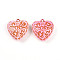 Opaque Acrylic Pendants, Heart with Fancy Carving, Pink, 41~42x39.5x16.5mm, Hole: 3mm