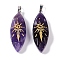 Natural Amethyst Gold Sun Pattern Pendants, Horse Eye Charms, with Rack Plating Platinum Plated Brass Snap on Bails, Lead Free & Cadmium Free, 42.5~43.5x15.5x7.5~8.5mm, Hole: 8x5mm
