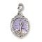 Brass Pendants, with Enamel, Oval with Flower Charm, Platinum, Lilac, 31x21.5x7mm, Hole: 5x3.5mm