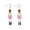 Christmas Theme Acrylic Human Dangle Earrings, Golden, Pink, 67x13mm