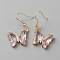 Cubic Zirconia Butterfly Dangle Earrings, Golden Brass Earrings, Pink, 40mm