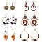 6 Pairs 6 Style Flower & Ring & Teardrop & Leaf Alloy Boho Dangle Earrings Sets with Enamel, Plastic Pearl & Wood & Shell Beaded Drop Earrings with Rhinestone for Women, Mixed Color, 39~75x20~47mm, 1 Pair/style