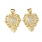 Brass Micro Pave Cubic Zirconia Pendants, Rack Plating, Heart, Lead Free & Cadmium Free, Long-Lasting Plated, Real 18K Gold Plated, 22.5x18.5x3mm, Hole: 4.3x3mm