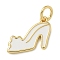 Rack Plating Brass Enamel Charmss, with Jump Ring, Long-Lasting Plated, Lead Free & Cadmium Free, Real 18K Gold Plated, High-heeled Shoes Charm, White, 10x14x1mm, Hole: 3mm