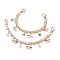 2Pcs Glass Flower & Fruit Bag Decorative Chains, with Iron Chain and Imitation Pearl Charms, Pink, 257~260mm