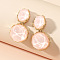 Zinc Alloy Resin Dangle Stud Earrings, Flat Round with Oval, Golden, Misty Rose, 40x22mm