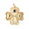 Brass Pendants, Rhinestone with Jump Ring, Lucky Clover, Real 14K Gold Plated, 21x20x2mm, Hole: 3mm