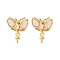 Brass Micro Pave Cubic Zirconia Shell Stud Earrings Findings, for Half Drilled Beads, with Ear Nuts, Butterfly, Cadmium Free & Lead Free, Rack Plating, Long-Lasting Plated, Real 18K Gold Plated, 16.5x12.5mm, Pin: 0.9x11.5mm