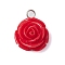 Opaque Resin Pendants, Red Rose Flower Charms with 304 Stainless Steel Loops, Stainless Steel Color, 22.5x18.5x11mm, Hole: 3mm