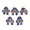 Brass Cloisonne Pendants, Gold Fish Charms with Jump Rings, Golden, Midnight Blue, 27~28.5x23~25x7.5~9mm, Hole: 6mm