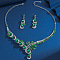 Teardrop Alloy Rhinestone Bib Necklaces & Stud Earring Sets for Women, Emerald, Necklaces: 320mm; Earring: 54x16.2mm
