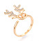 Antler Brass Micro Pave Clear Cubic Zirconia Cuff Ring Settings, for Half Drilled Beads, Real 18K Gold Plated, Pin: 0.9mm, 19mm, Inner Diameter: 16.8~17.5mm