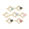 Brass Micro Pave Clear Cubic Zirconia & Shell Rhombus with Heart Connector Charms, with Enamel, Real 18K Gold Plated, Rack Plating, Long-lasting Plated, Cadmium Free & Lead Free, Mixed Color, 15x21x3.5mm, Hole: 1.2mm