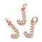 Brass Micro Pave Grade AAA Cubic Zirconia Charms, Letter J, Cadmium Free & Nickel Free & Lead Free, Real Rose Gold Plated, 9x4.5x1.5mm, Hole: 2mm