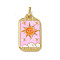 Alloy Enamel Pendants, Rectangle, Tarot Pattern Charm, Golden, Pearl Pink, Sun Pattern, 26x14x2mm, Hole: 2x3mm