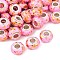 Opaque Resin Rondelle European Beads, with Gold Foill & Silver Tone Brass Double Cores, Large Hole Beads, Pink, 13.8x8.5mm, Hole: 4.5~5mm