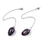 Natural Amethyst Dowsing Pendulums, with Rack Plating Brass Findings, Platinum, Egg, 215~222mm, Hole: 1.8mm