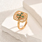 Brass Micro Pave Cubic Zirconia Adjustable Finger Rings for Women, Rectangle, Green, 19x14mm, Inner Diameter: Adjustable