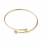 Ion Plating(IP) Adjustable 304 Stainless Steel Wire Cuff Bangle Making, with Irremovable Ball, Real 18K Gold Plated, Inner Diameter: 2-3/4 inch(7.1cm)