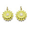 Brass Enamel Pendants, Nickel Free, Real 16K Gold Plated, with Jump Rings, Chrysanthemum, Yellow, 18.5x16x4mm, Jump Ring: 5x1mm, Inner Diameter: 3mm
