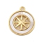 Brass Pave Natural Shell Flat Round with Star Charms, Real 18K Gold Plated, 13x11.5x2mm, Hole: 1mm